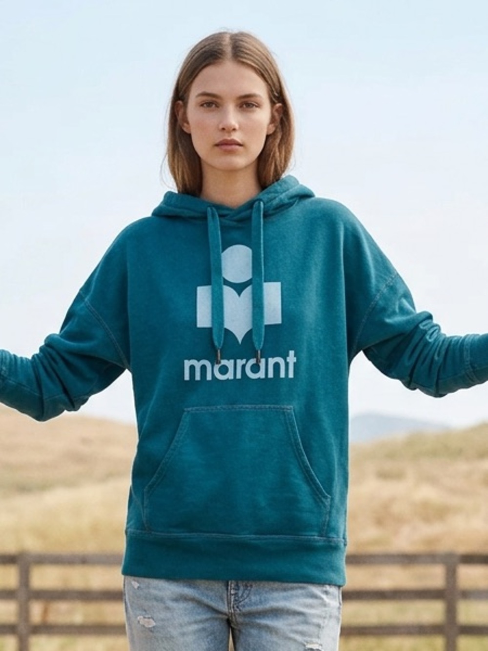 Marant Teal Logo Hoodie Women's Pullover Sweatshirt